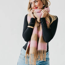 Load image into Gallery viewer, Stevie Striped Tassel Scarf: Tan/Pink
