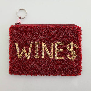 Hand Beaded Change Purse Wine$