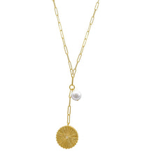 Load image into Gallery viewer, Sunburst Pendant Y- Necklace with Pearl Drop
