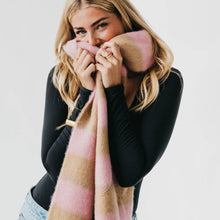 Load image into Gallery viewer, Stevie Striped Tassel Scarf: Tan/Pink
