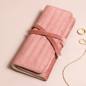 Dusky Pink Velvet Jewelry Roll