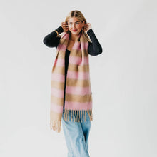 Load image into Gallery viewer, Stevie Striped Tassel Scarf: Tan/Pink
