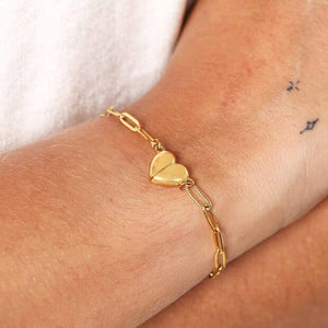 Gold Stainless Steel Magnetic Heart Charm Bracelet